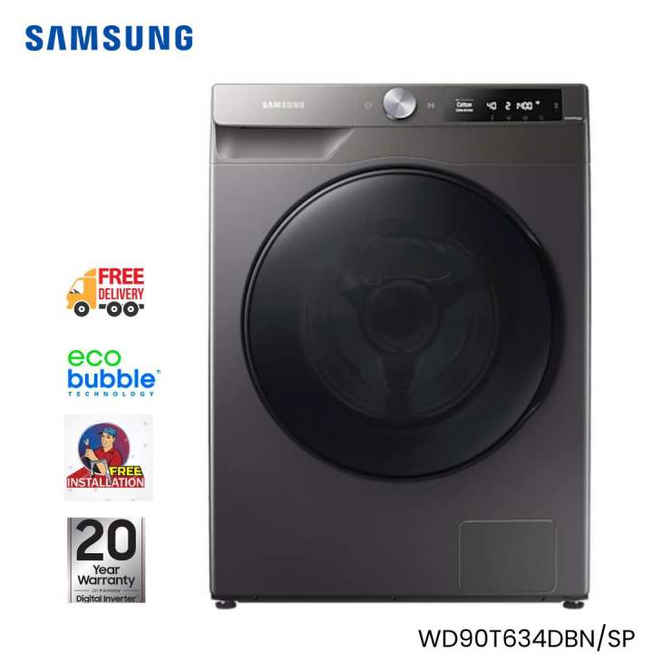 SAMSUNG WD90T634DBN/SP - 9 Kg Washer 6 Kg Dryer Digital Inverter Front Load Washing Machine With Eco Bubble & AI Technology