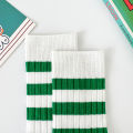 Children's socks in three pairs, spring and autumn style, simple and versatile, green striped socks for boys and girls. 