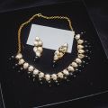 Exquisite Shiny MUSTARD Pearl And Crystal Studded Necklace Set, Wedding Jewelry Set, Golden Jewelry Set, Kundan Jewelry Set. 