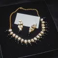 Exquisite Shiny MUSTARD Pearl And Crystal Studded Necklace Set, Wedding Jewelry Set, Golden Jewelry Set, Kundan Jewelry Set. 