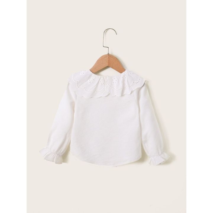 Kids%20Girl%201-6Y%20Button%20T%20Shirt%20Hollow%20Lace%20Collar%20White%20Long%20Sleeved%20Lovely%20Korean%20Version%20Top%20Autumn%20Toddler%20Girl%20Clothes%20-%20Image%204