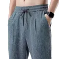 Summer Nine-minute Pants Ultra-thin Section Ice Silk Cool Trend Loose Cotton Linen Casual Pants Straight Linen Pants Men Summer. 