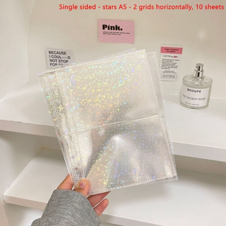 10PCS%20A5%20Laser%20Rainbow%20Star%20Binder%20Sleeves%201/2/4Pockets%20Transparent%20Inside%20Page%20of%20Album%206%20Ring%20Refill%20Inner%20Page%20Photocard%20Kpop%20-%20Image%206
