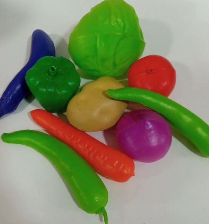 TOY VEGETABLE SET / PLASTIC VEGETABLES SET / KIDS PLAY TOYI Kitchen Plastic Fruit Vegetable Food Pretend Reusable Role Play Set