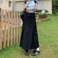 Gray Midi Pleated Skirts For Women Summer 2025 High Waist A Line Maxi Zipper Skirts For Office Lady Long Wide Skirt Woman Black. 