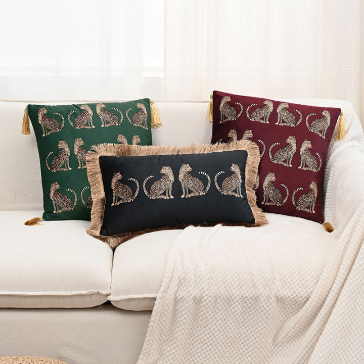 BUYNOW 1PC Luxury Leopard Print Tassel Lace Pillowcase No Pillow Core for Living Room Bedroom Sofa Cushion Cover Decoration