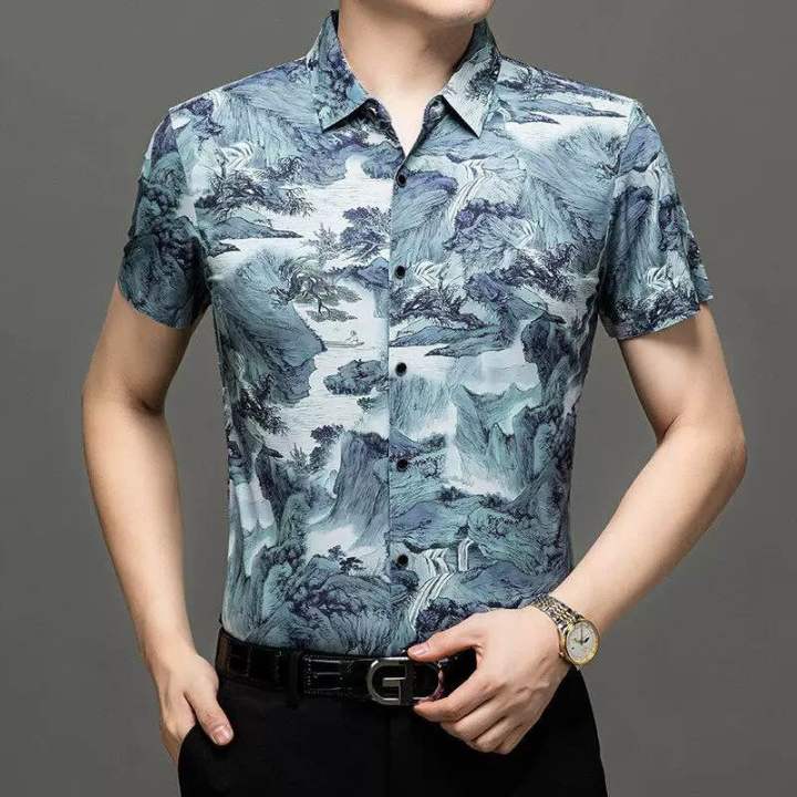 Half Sleeves Floral Print Silk Loose-Fit Shirts For Men | Fashion Half Sleeves Shirt For Men