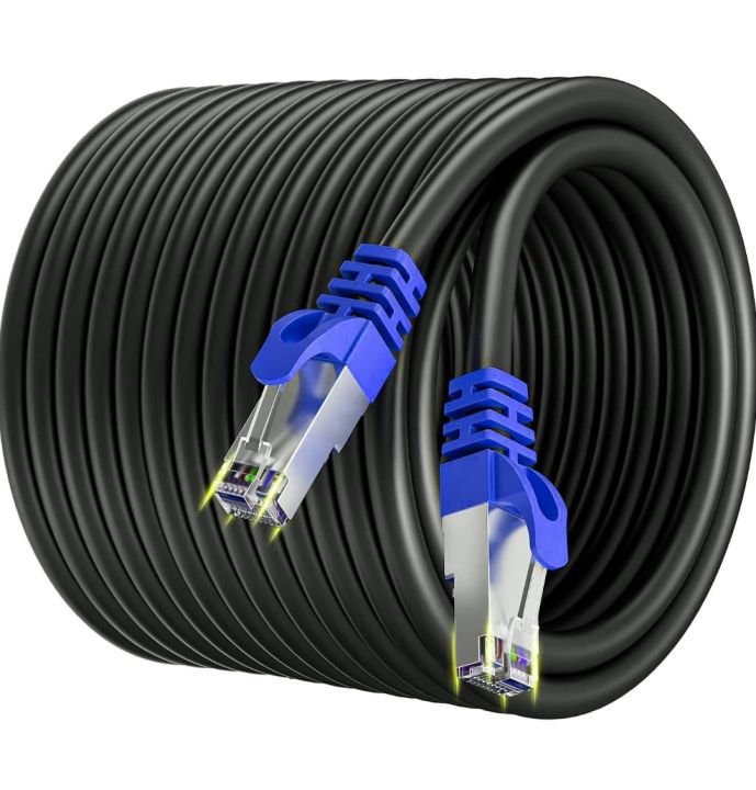 Civon 40M Cat6 Heavy Duty Outdoor Cable Weatherproof/UV Resistant 1000mbps Ethernet Cable Suitable for Direct Burial Installations cat6 Patch Cable LAN Cable Internet Network Cord-Black (40m)