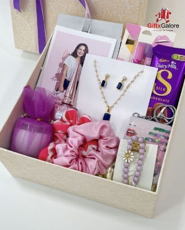 Customized basket for girls | birthday gift | wedding gift | including makeup , jewelry, chocolate, candle, card etc
