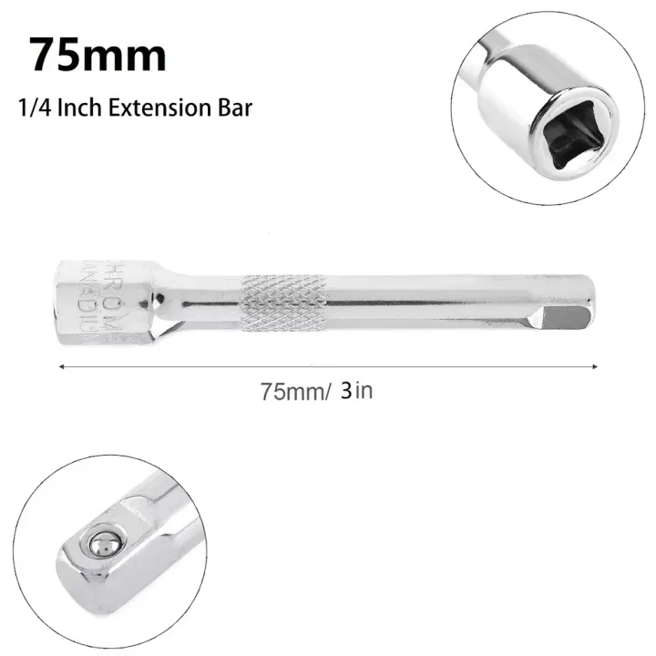 3pcs%201/4%20Inch%20Socket%20Ratchet%20Wrench%20Extension%20Bar%2050/75/100mm%20Long%20Bar%20Steering%20Sleeve%20Connecting%20Rod%20Socket%20Extender%20hand%20tool%20-%20Image%204