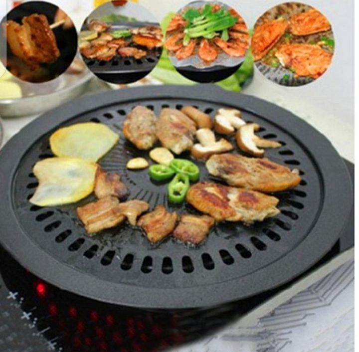 Home Round Iron Korean BBQ Grill Plate Barbecue Non-Stick Pan Set