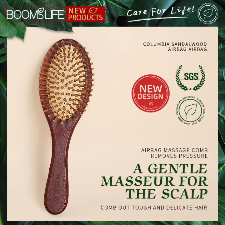 BOOMSLIFE Oak Wood Hair Brush Women Head Scalp Massage Hairbrush Wood Wide Tooth Hair Comb Airbag Hair Loss Improve Scalp Tool