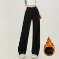 Winter Girls Fleece Thermal High Waist Jeans Female Snow Warm Plush Denim Pants Lady Casual Daily Straight Leg Trousers. 