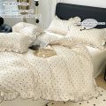 3pcs  Korean lace Duvet Cover Set (1*Duvet Cover + 2*Pillowcase, Without Core), Black dot print print Bedding Set. 