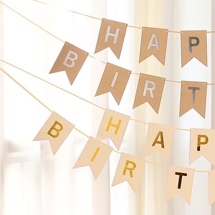 Happy Birthday Flags Decoration Kraft Paper Banner Party Bunting Garland Set Boy Girl Baby Shower Decoration Supplies