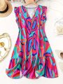 Vacation Print Flowing Sleeve Ethereal Dress Women's Casual Summer Maxi Dress Bohemian Style Floral Print Loose Fit Dress. 