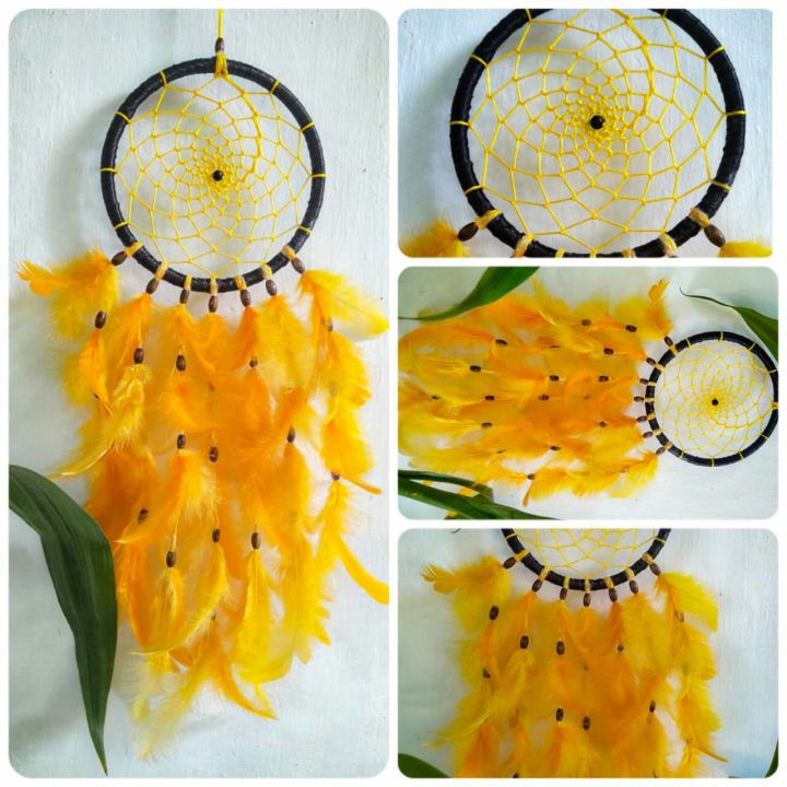 Yellow & Orange Mix Colour Feathers  Dream Catcher For Bed Room Birthday Gift Home Decoration