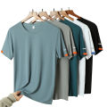 Men's Summer Ice Silk T-shirt Sweatshirt Round Neck Simple Running Fitness Suit Thin Breathable Quick Drying T. 