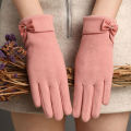New Women Keep Warm Touch Screen Plus Velvet Inside Thicken Windproof Cycling Cute Lovely Bowknot Elegant Elasticity Soft Gloves.