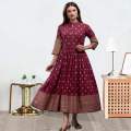Womens High Quality Long Kurti Afsan Print China Linen Fabric.