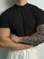 Spring Summer Fashion Men's T-Shirt Small High Collar Stripe Shirt Short Sleeve Fitness Top Leisure Sport T-Shirt Men Sportswear. 