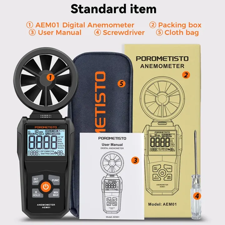 Windmesser Digitalen Anemometer, AIOMEST hand Windmessgerät AI-100 Windgeschwindigkeit Messen 90 km/h, Testlufttemperatur ℃/℉, Wind Speed Meter für VMC Lüftungsanlage Luftmessung Jagd Windsurfen