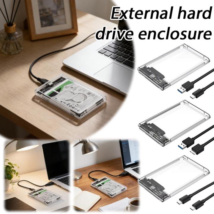USB 3.0/Type C HDD Enclosure 2.5 inch SATA SSD External Hard Drive Case with 5Gbps Transfer Speed Clear Harddisk Boxs Tool-Free