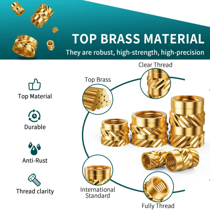 300PCS%20M2%20M2.5%20M3%20M4%20M5%20M6%20Brass%20Heat%20Set%20Inserts%20for%203D%20Printing,%20Knurled%20Threaded%20Nuts,%20Plastic%20Embedding%20Fasteners%20-%20Image%205