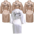 Wedding Party Team Bride Robe With Black Letters Kimono Satin Pajamas Bridesmaid Bathrobe SP003.