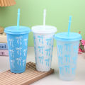 1Pc With Straw Lid Coffee Juice Tea Cute Tumbler With Straw Plastic Cups Summer 710ML Kawaii Bow Reusable Party Cups.