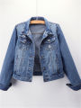 Denim jacket, long sleeve jacket, baggy, torn jacket, large size denim. 
