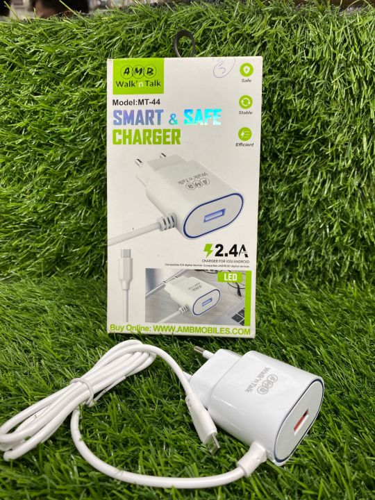 AMB WALK N TALK MT-44 CHARGER 2.4AMP LED SMART AND SAFE CHARGER HIGH QUALITY FAST CHARGING MICRO CABLE