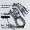 New luminescent 100W transparent three in one super fast charging data cable suitable for Android, Huawei, and Apple phone data. 