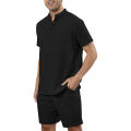 2Pcs Sets Men's Cotton Linen Set Henley Shirts Shorts Outfits Beach T-shirt Vacation Matching Suit Summer Wear Short Sleeve.