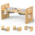 1PC Anti Slip Bamboo Pet Feeder Stand Adjustable Raised Food Bowls with 2 Bowls for Comfort Feeding. 
