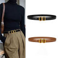 DINISITON New Women's Belt Classic Gold Pin Buckle Belt Fashion PU Leather Premium Feeling Pant Belts. 