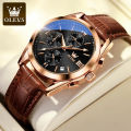 O'levs Men Leather Analoge Quartz Fashion Watch for Men. 