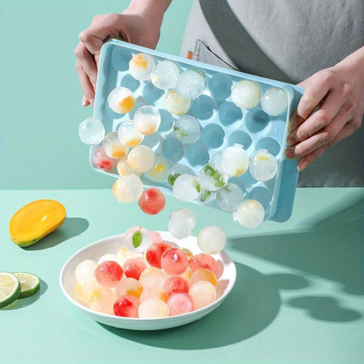 Ice Cube Trays 33 Grid Round Ice Ball Maker Mold for Freezer | Leak-Proof, BPA-Free Round Ice Cube Tray for Whiskey, Cocktails, Juice & Cold Beverages | Easy-Release & Reusable Ice Mould, Multiple Quantity Ice Ball Mold Set, Small Size - Multicolor