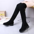2025 Faux Suede Female Heels Autumn Winter Elastic Knee-high Boots for Women Tube Lace-up Thigh Boots Black Botas.