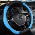 D-Shape Car Steering Wheel Cover – 38cm (15") Universal Fit – Microfiber Leather, Non-Slip & Breathable Design – Comfortable Grip for Men & Women – Durable, Stylish & Easy to Install – Blue Steering Cover for Enhanced Control & Luxury Feel. 