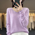 2024 100% Merino Pure Wool V-neck Autumn And Winter Pullover Sweater New Cashmere Sweater Women's Casual Knitted Top DMR201. 