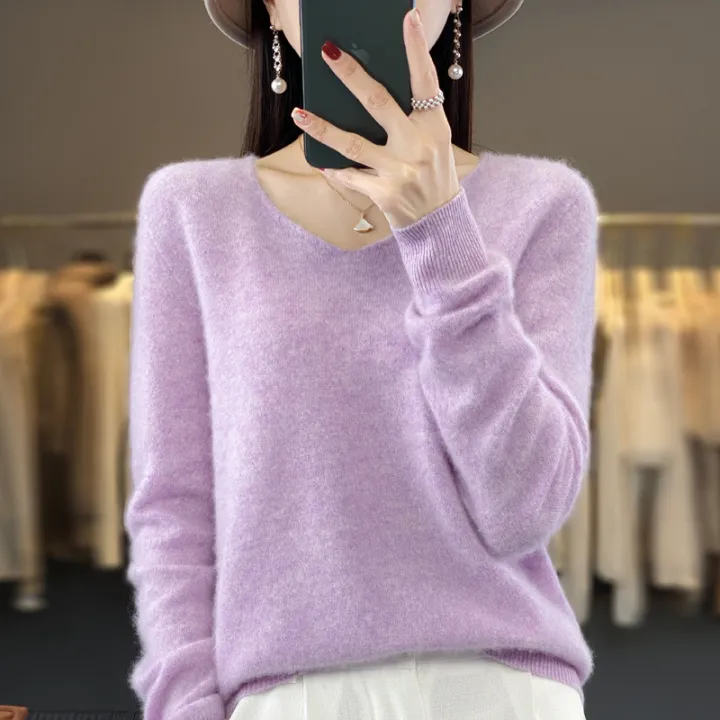 2024%20100%25%20Merino%20Pure%20Wool%20V-neck%20Autumn%20And%20Winter%20Pullover%20Sweater%20New%20Cashmere%20Sweater%20Women's%20Casual%20Knitted%20Top%20DMR201%20-%20Image%206