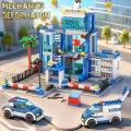 City police station building block group boy DIY car brick police station model building children's educational toy .