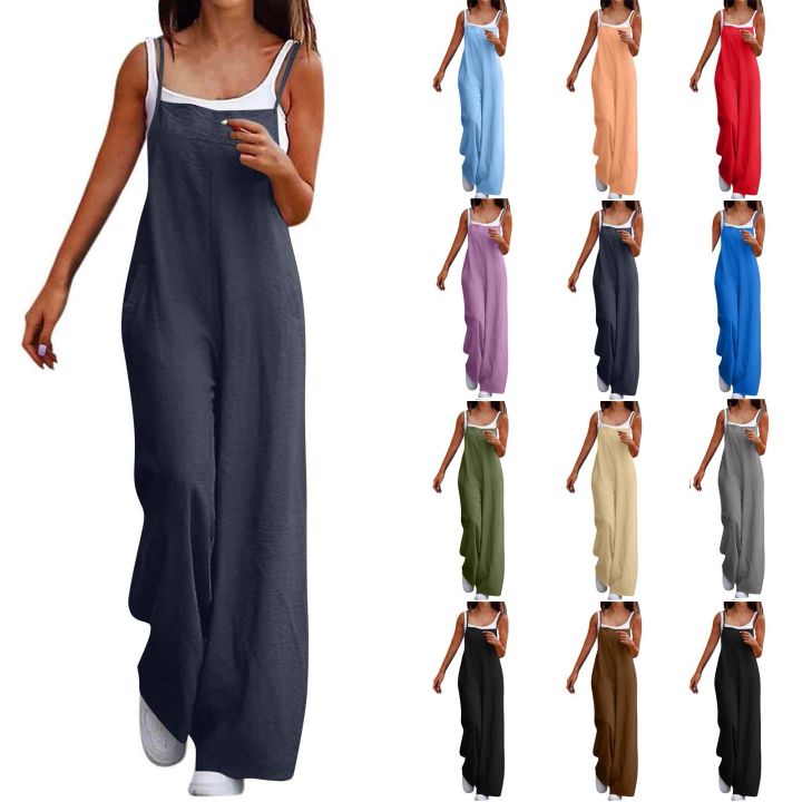 Women'S%20Casual%20Loose%20Jumpsuit%20Linen%20Breathable%20And%20Comfortable%20Simple%20Shoulder%20Strap%20Jumpsuit%20Summer%20Fashion%20Streetwear%20-%20Image%203