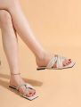 woman Rhinestone and decor slide sandals sleepris fashionable Open toe flat Sandals. 