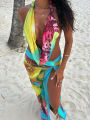 Weird Puss Colorful Leopard Women 2 Piece Set Y2K Beach Vacation Halter Tank Tops+Wrapped Maxi Skirts Matching Vacation Clubwear. 