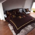 LV King Size Duvet Cover 8pcs Set Fabric Cotton Satin Brown & Golden Colour. 