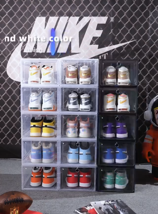 Shoe Boxes Clear Plastic Stackable, Shoe Organizer for Sneaker Storage with Magnetic Front Door Shoe Display Case Shoe Containers,Easy Assembly(13.6"x10.6"x7.7" Clear White) ( Single Piece)