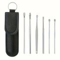 Stainless Steel Ear Scoop 6-piece Set Portable Keychain Spiral Ear Scoop Ear Pick Ear Picking Tool Set. 