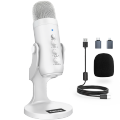 Professional White USB Condenser Microphone Studio Recording Mic for PC Computer Phone Gaming Streaming Podcast Vocals Youtube.